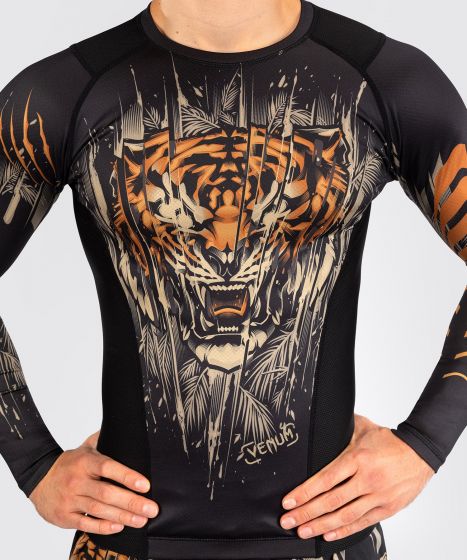 VENUM Tiger Rashguard Long Sleeves - Black/Neo Orange